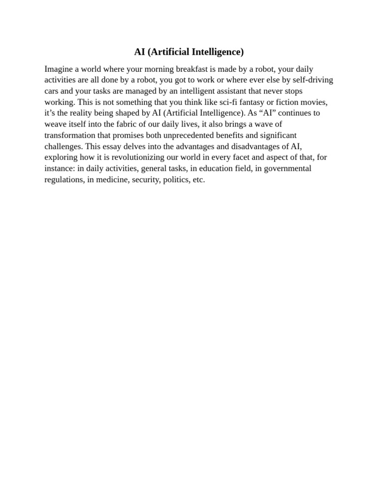 Advantages and Disadvantages of AI | PDF