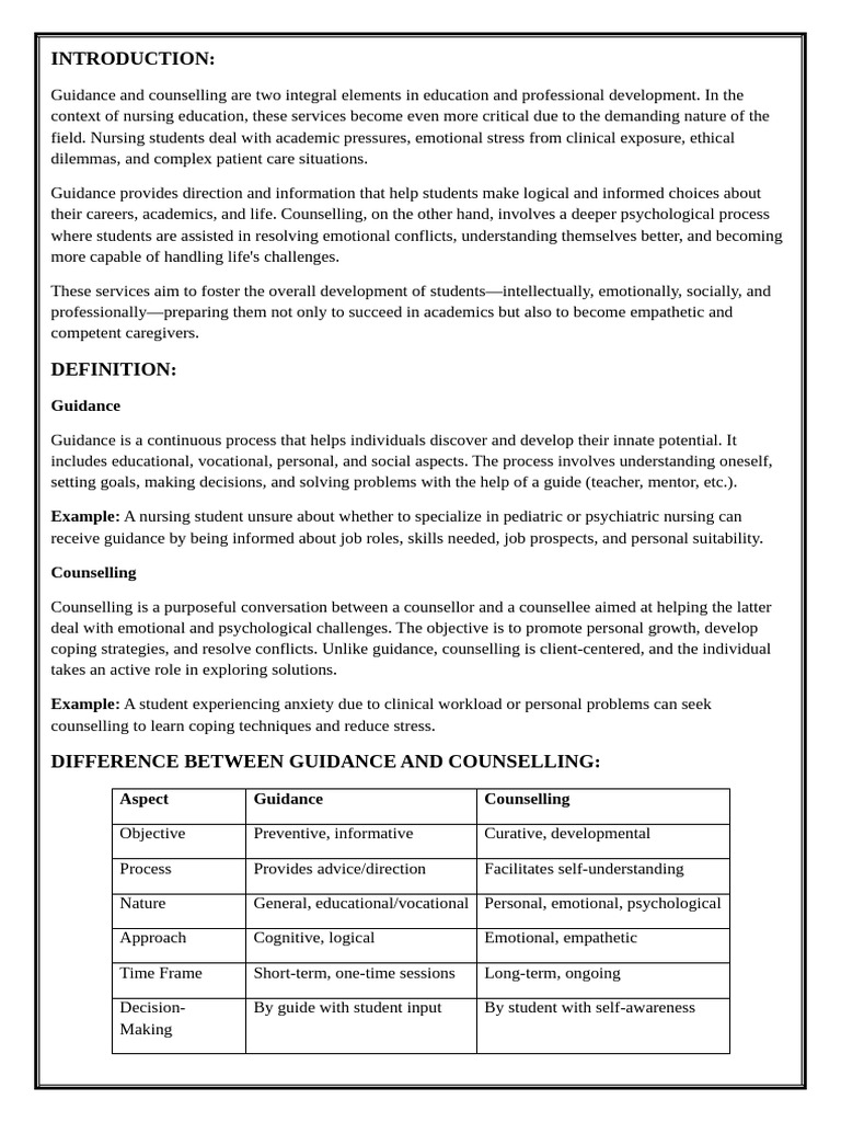 Guidance and Counselling in Nursing Education | PDF | Psychotherapy ...