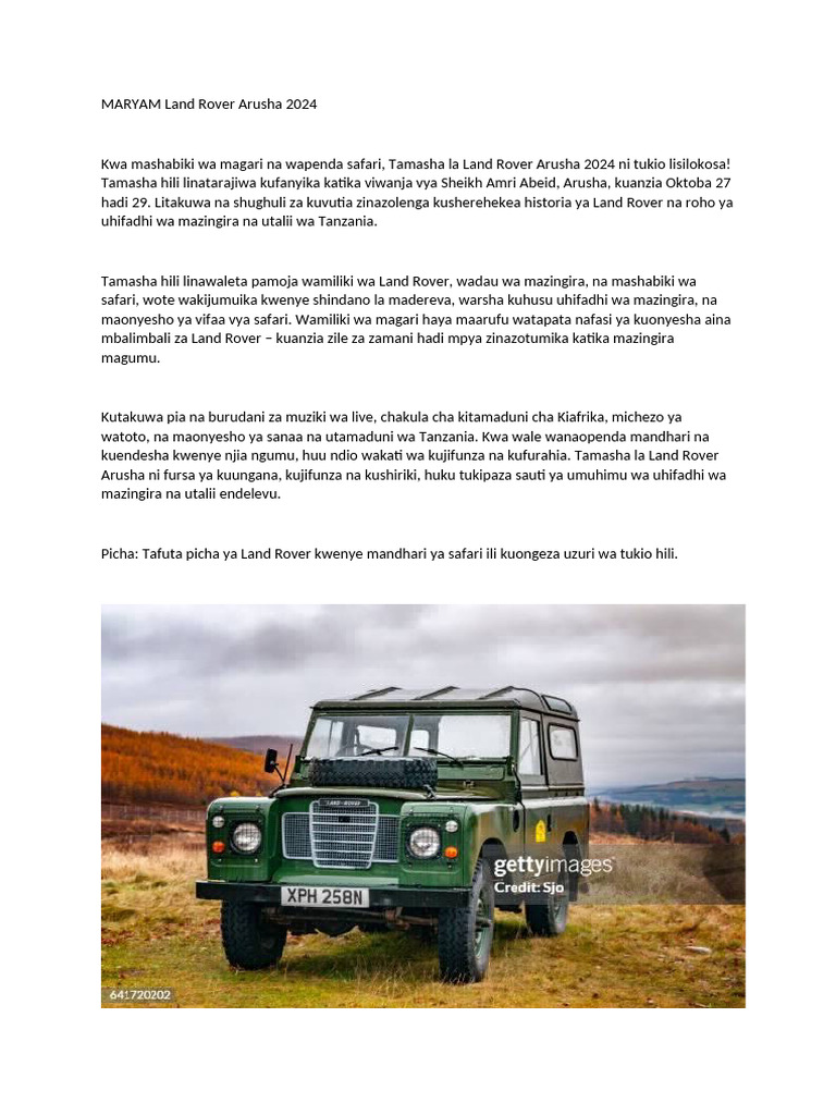 MARYAM Land Rover Arusha 2024 | PDF