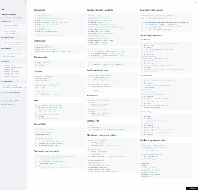 Streamlit Cheat Sheet | PDF