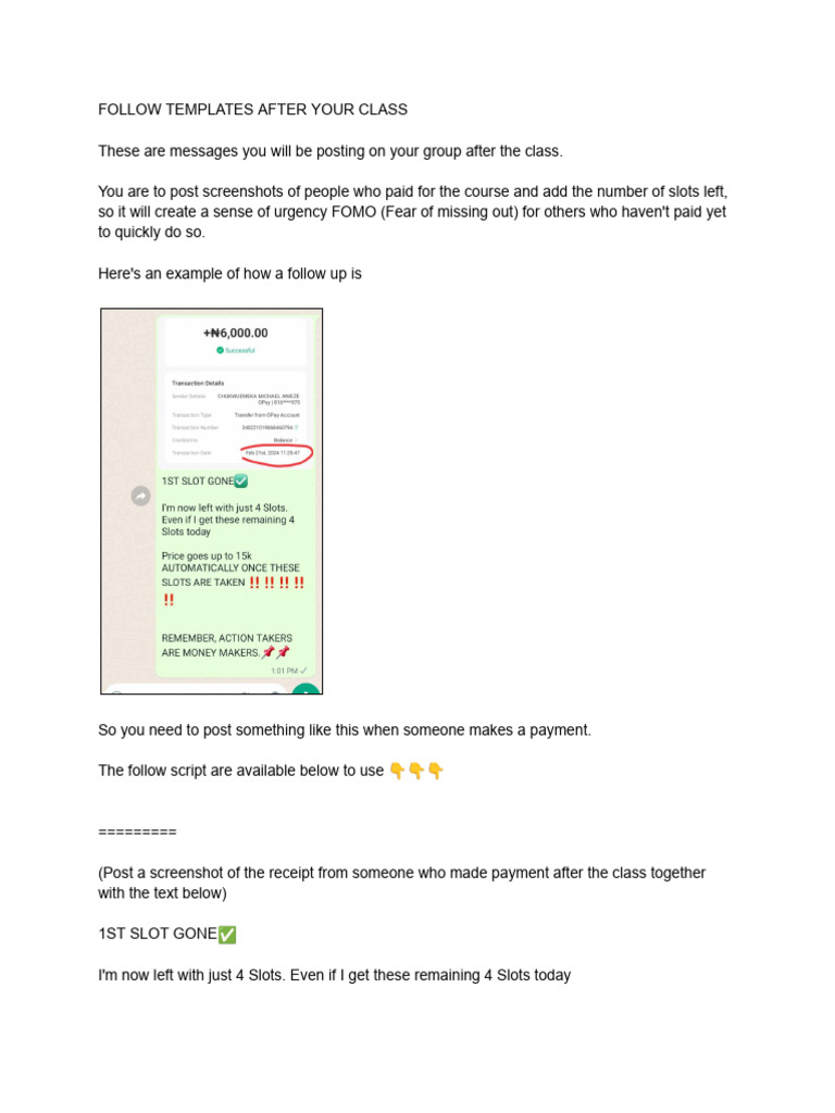 Post-Class Payment Follow-Up Strategy | PDF