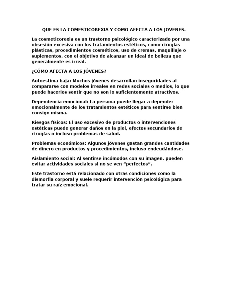 Que Es La Comesticorexia y Como Afecta A Los Jovenes | PDF | Productos ...