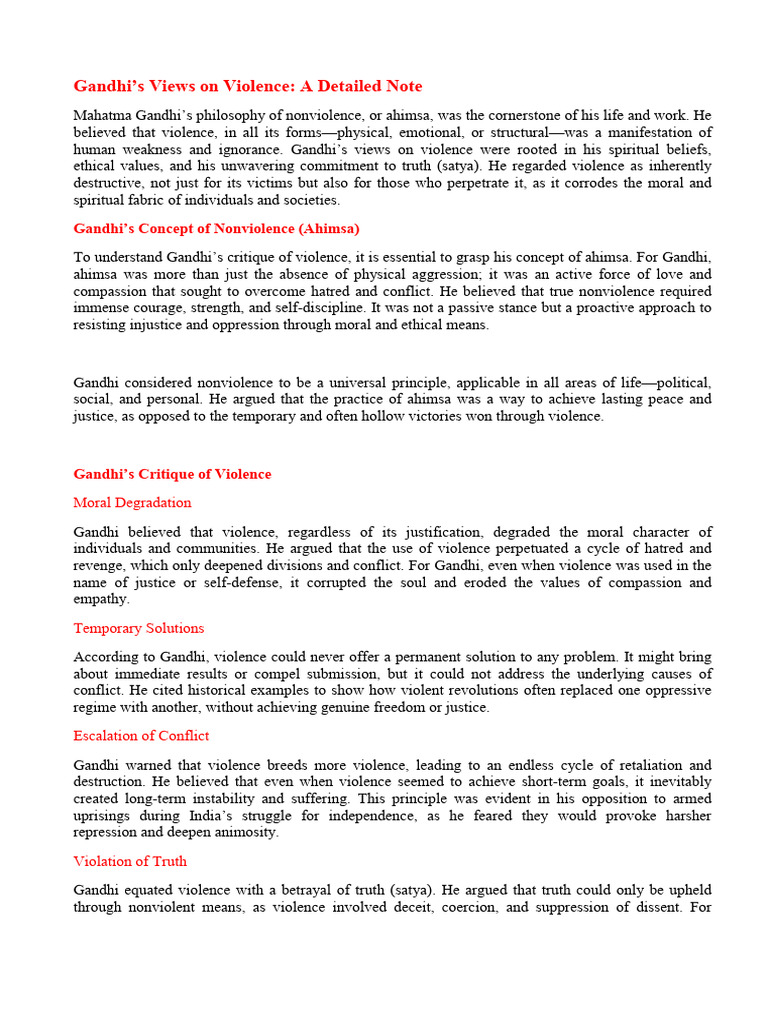 Gandhi's Philosophy of Nonviolence | PDF | Nonviolence | Violence