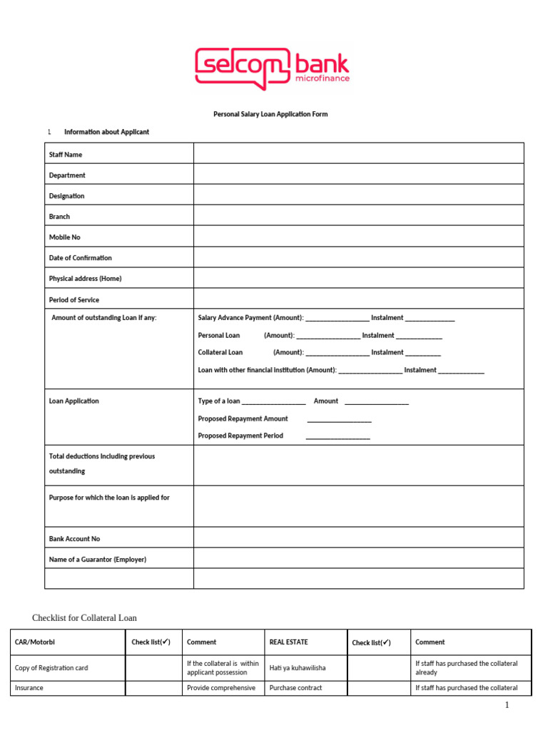 Personal Salary Loan Application Form V1 2024 | PDF | Loans ...