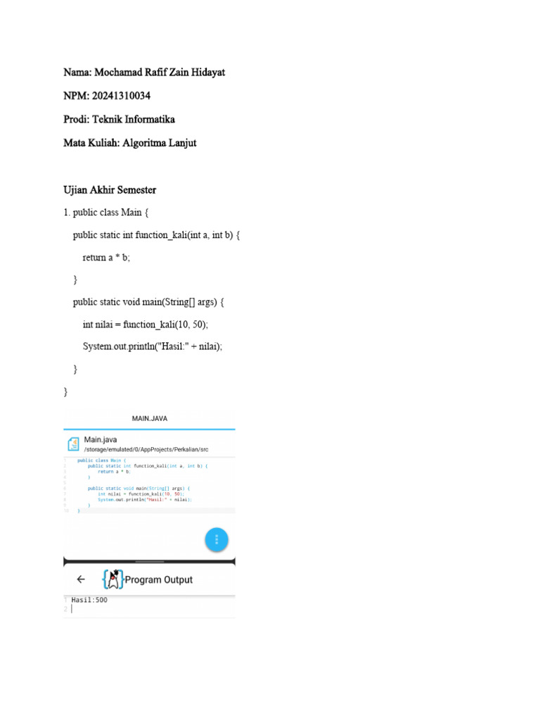 Contoh Kode Algoritma Java Dasar | PDF