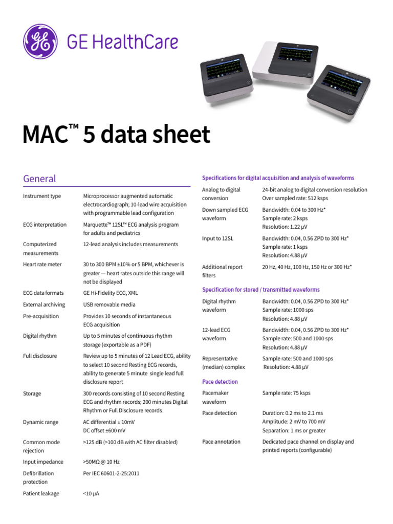 Mac 5 Data Sheet Dcar en Doc2563553 | PDF | Electrocardiography ...