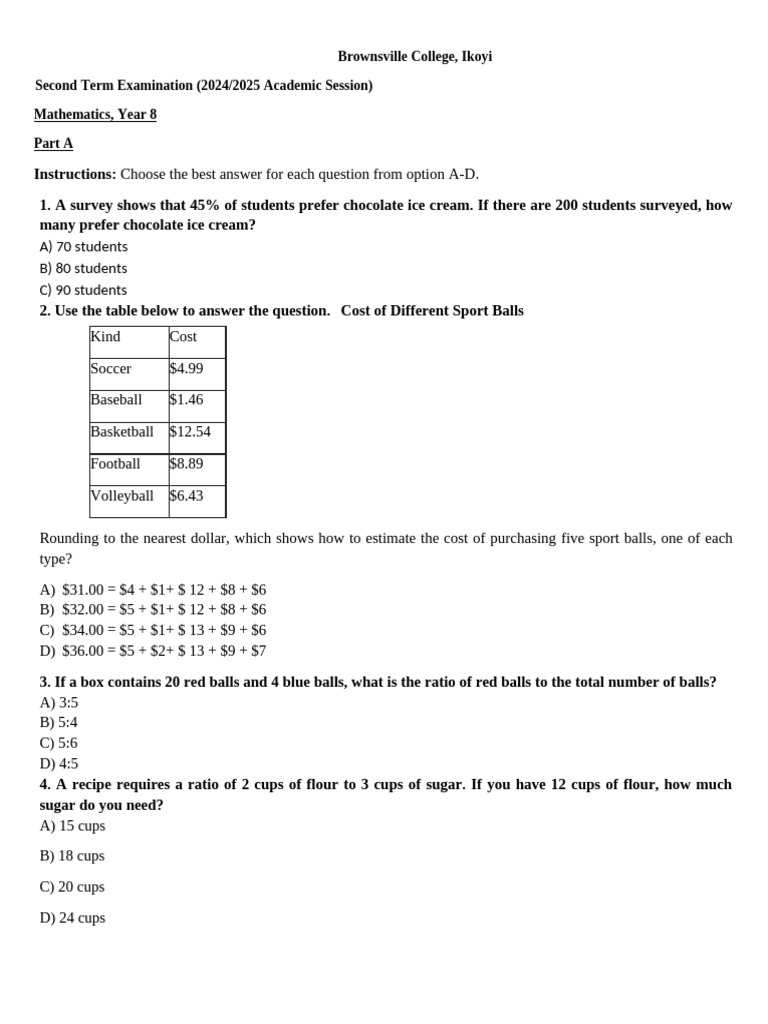 Year 8 Mathematics Exam Questions | PDF | Odds | Fahrenheit
