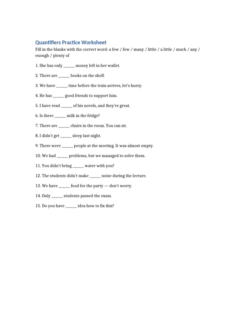 Quantifiers Practice Worksheet | PDF