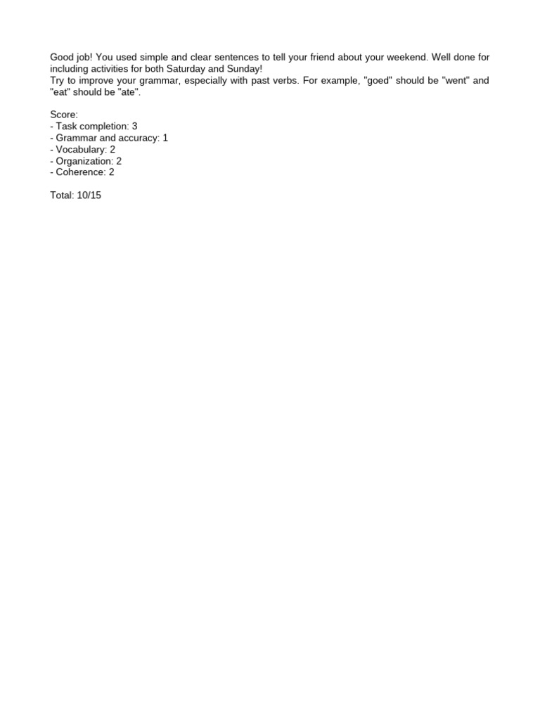 Weekend Summary Feedback and Tips | PDF