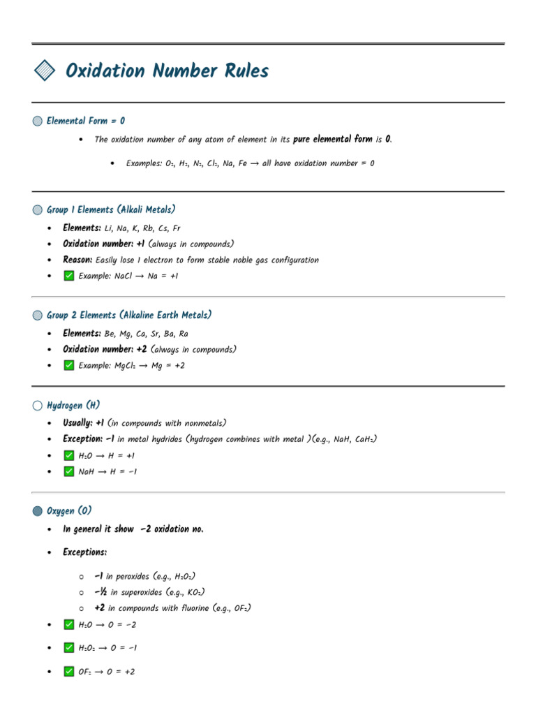 Oxidation Number Rules and Examples | PDF | Chemical Compounds | Ion
