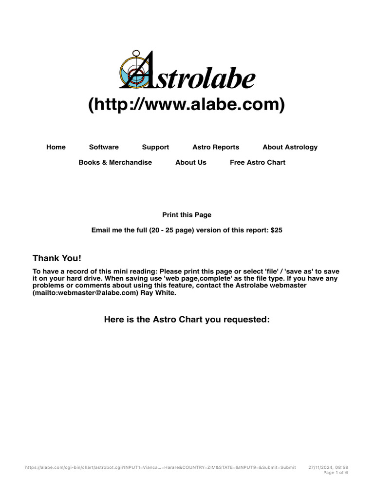 Astrolabe Free Chart From Https Alabe Com Freechart PDF