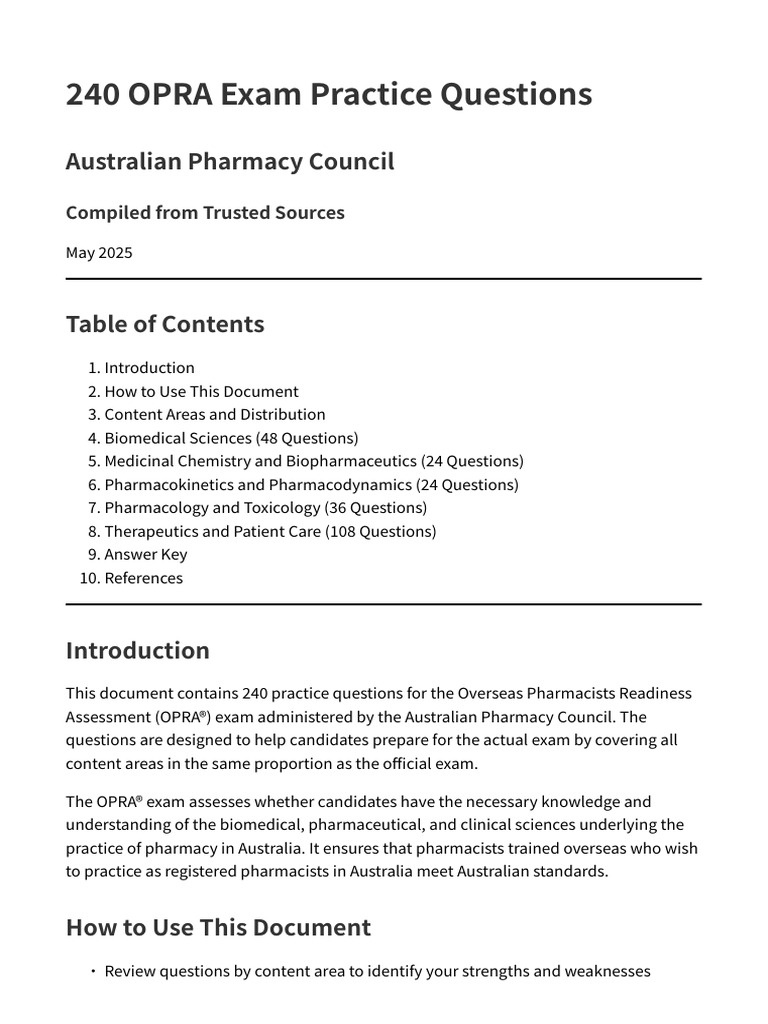 OPRA Exam: 240 Practice Questions | PDF | Pharmacokinetics ...