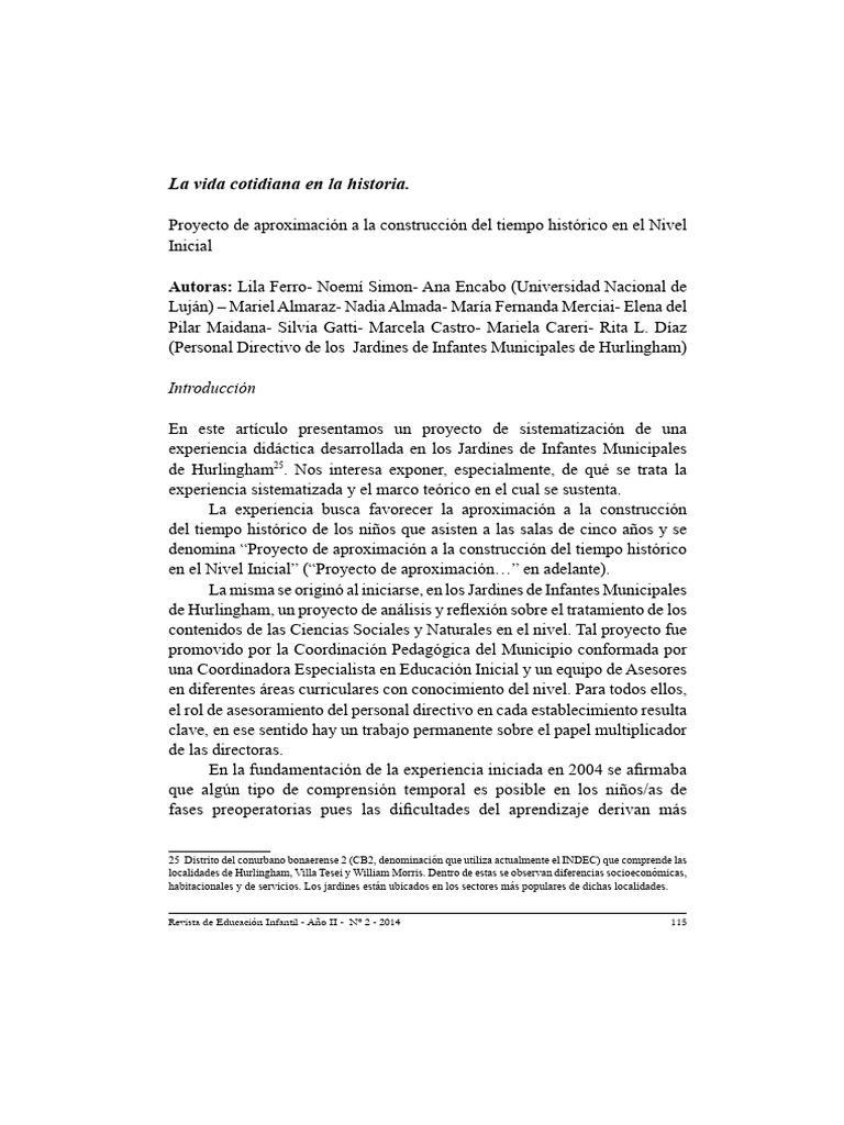 Proyecto de Historia en Jardines Infantiles | PDF | Educación de la ...