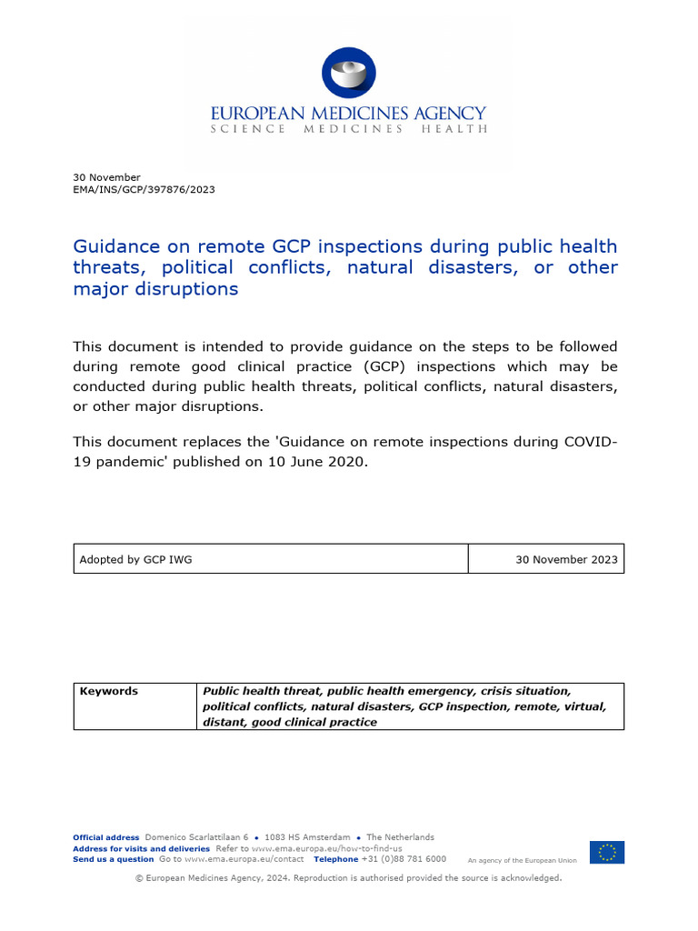 Remote GCP Inspections Guidance 2023 | PDF | Clinical Trial | Instant ...
