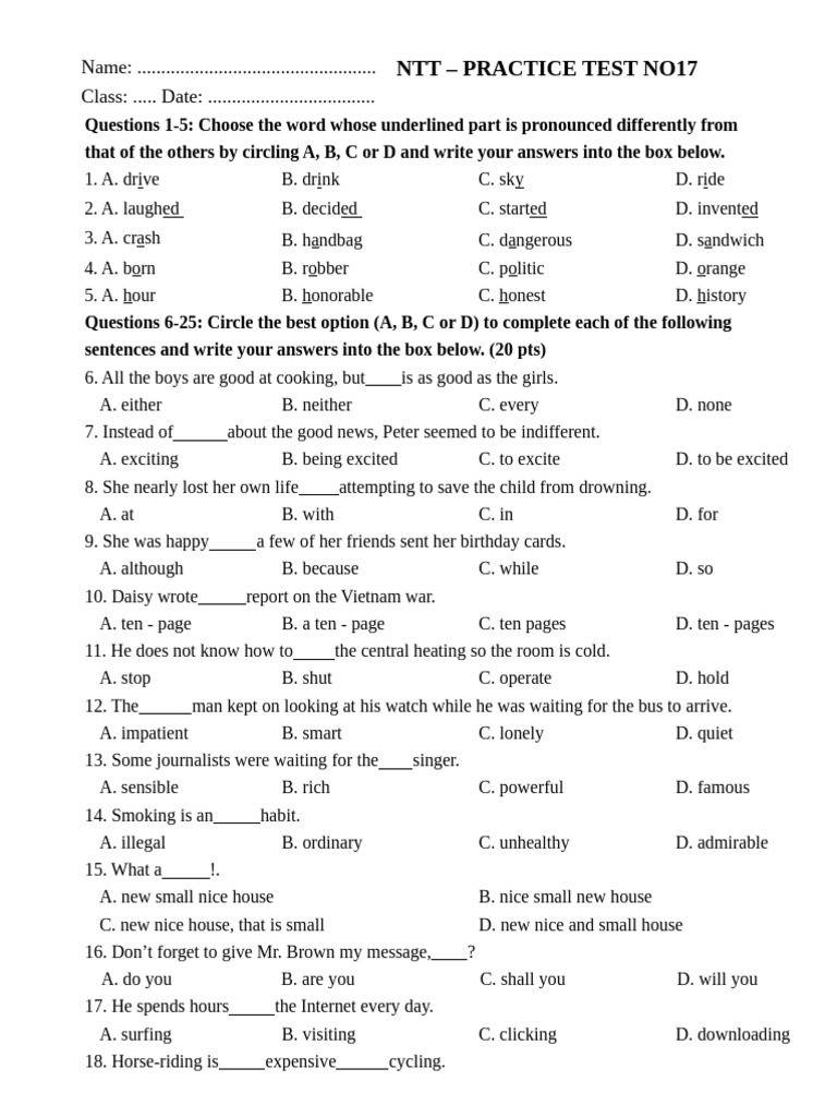 NTT Practice Test No. 17: English Skills | PDF | Greenhouse Effect ...