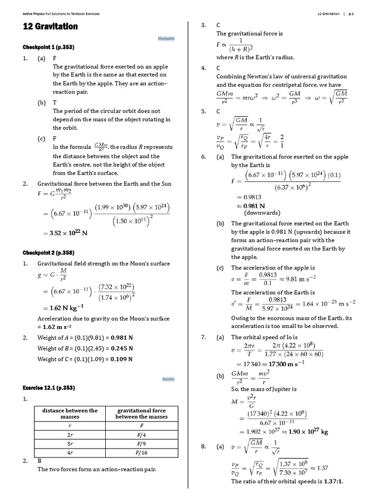 12 Exercise Solutions - e | PDF | Gravity | Force