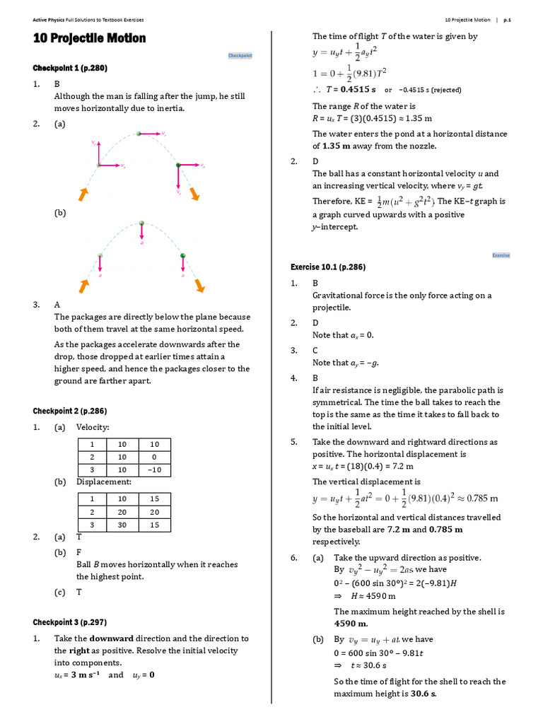 Complete Solutions for Projectile Motion | PDF | Force | Acceleration