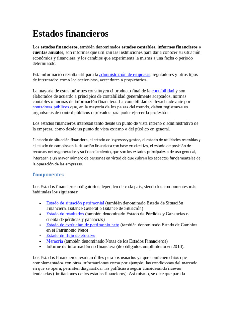 Importancia y Análisis de Estados Financieros | PDF | Estado financiero ...