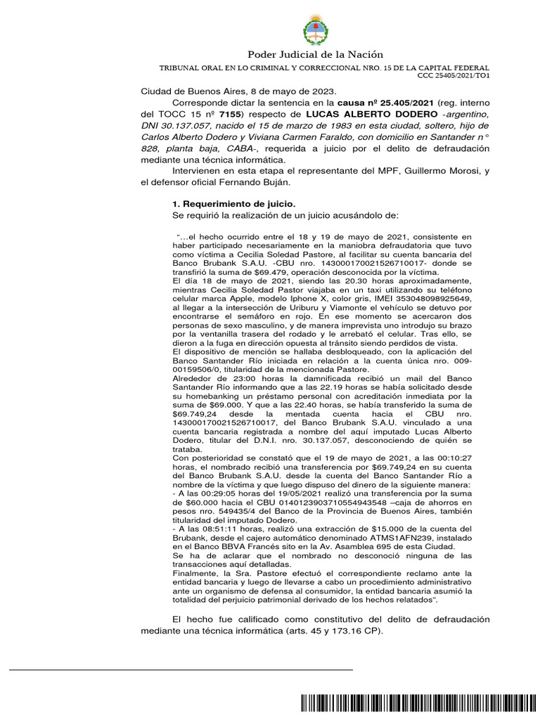Sentencia por defraudación informática | PDF | Caso de ley | Debido al ...