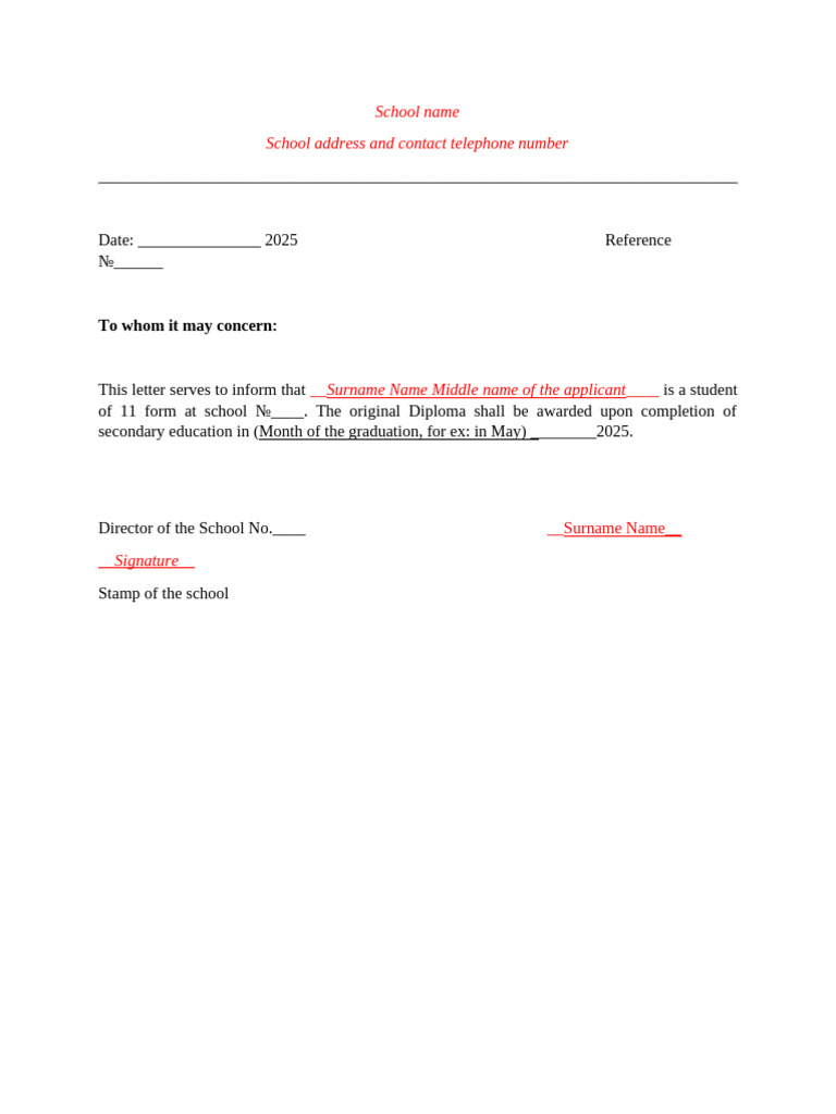 School Reference Template 2024 | PDF
