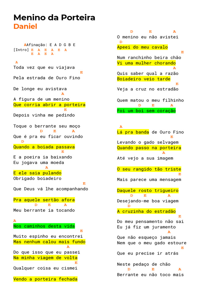 Letra da Música Menino da Porteira | PDF