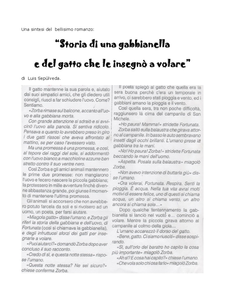 Storia Di Una Gabbianella e Del Gatto Che Le Insegnò A Volare | PDF