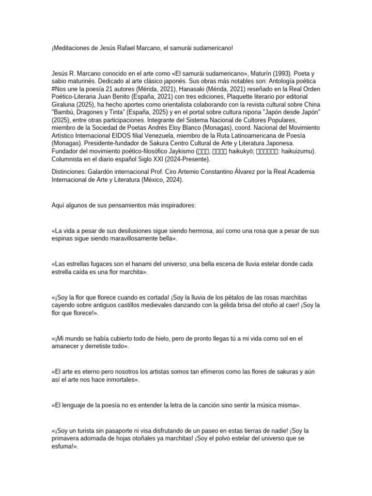 Reflexiones de Jesús R. Marcano, poeta samurái | PDF