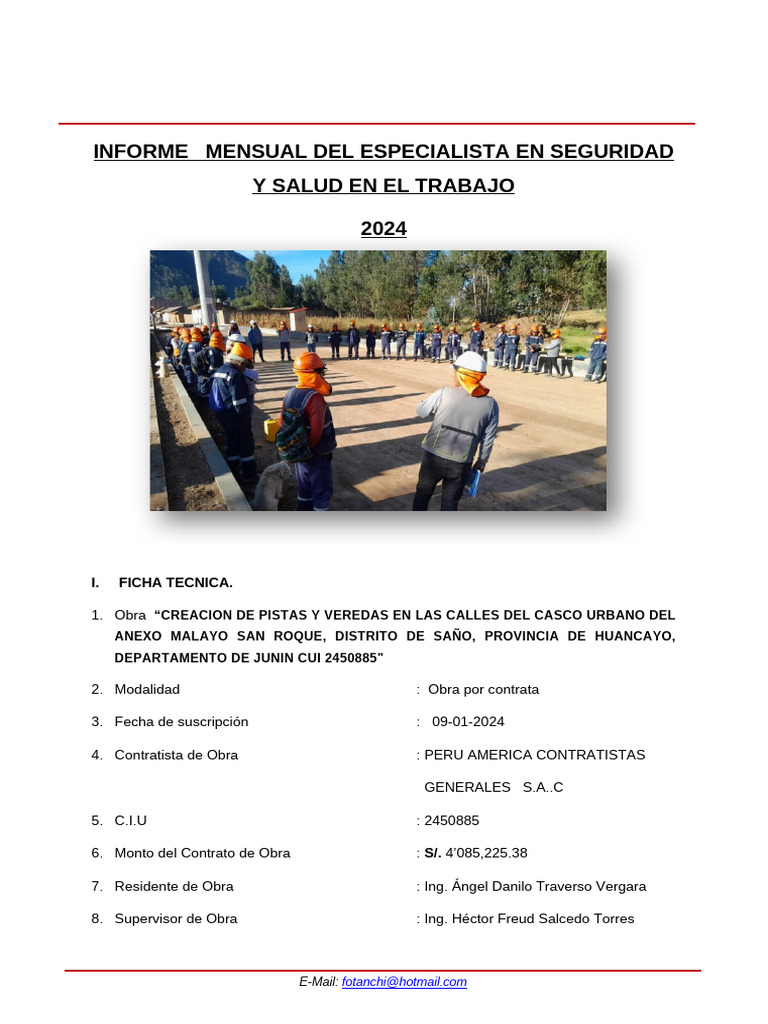 Informe Mensual de Seguridad en Obra 2024 | PDF | La seguridad