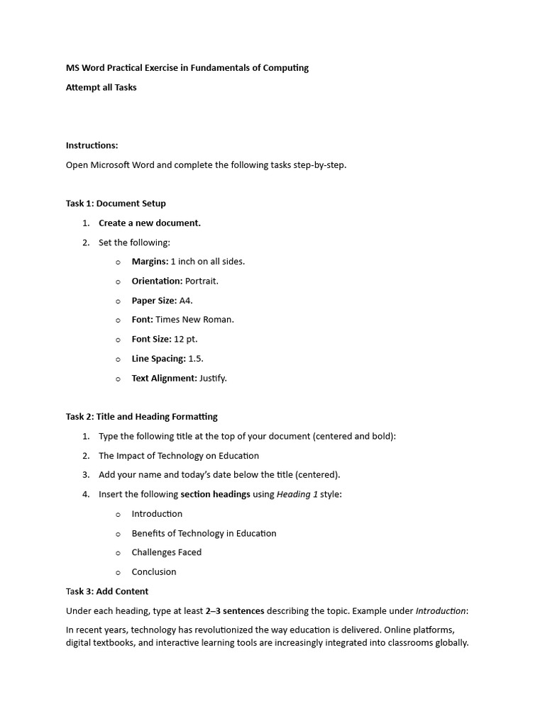 MS Word Practical Exercises Guide | PDF | Microsoft Word