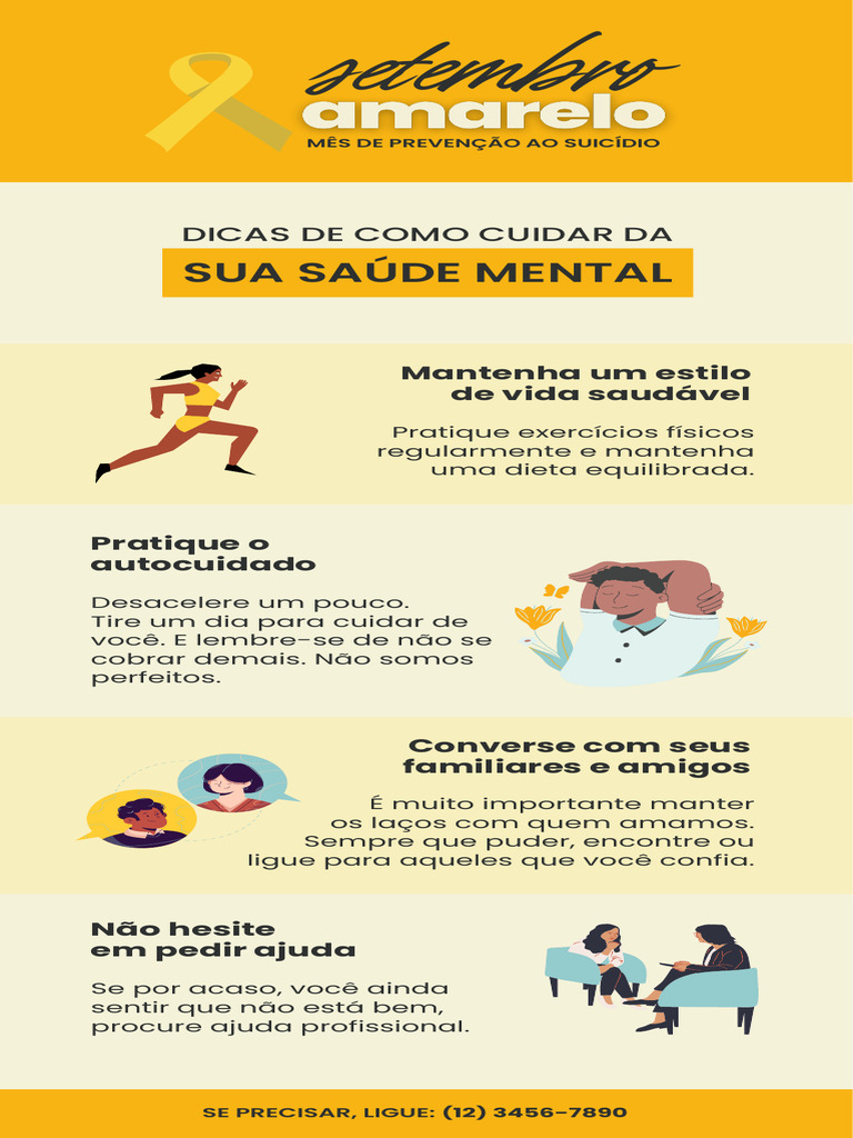 Infográfico Dicas para Saúde Mental Setembro Amarelo Ilustrado Amarelo ...