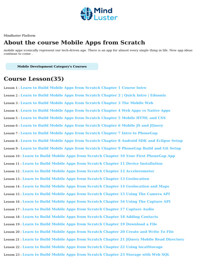 Mobile Apps From Scratch Course Content | PDF | Mobile App | Android ...