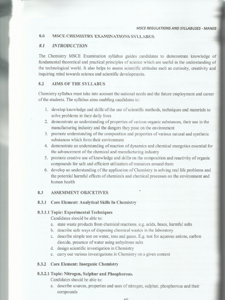 Chemistry Msce Exam Syllabus | PDF