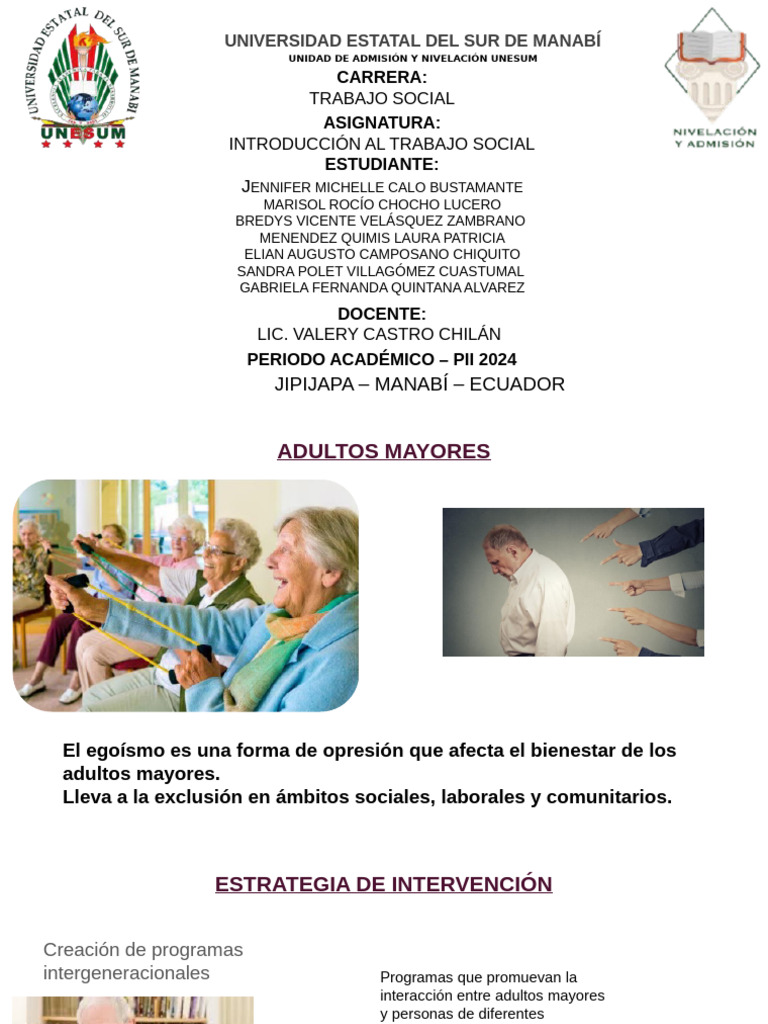 Intervención Social para Adultos Mayores | PDF | Vejez | Sicología