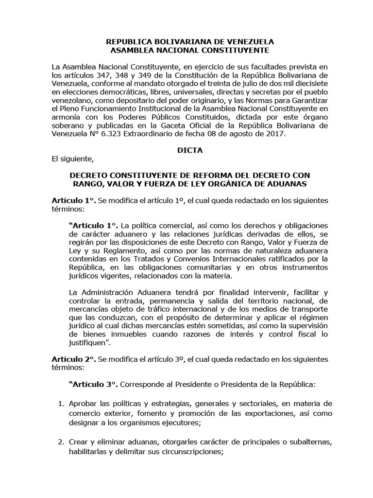 Reforma Ley Orgánica de Aduanas en Venezuela | PDF | aduana | El ...