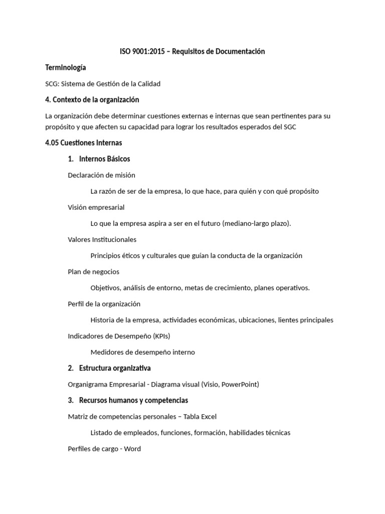 Requisitos de Documentación ISO 9001:2015 | PDF | Sistema de manejo de ...