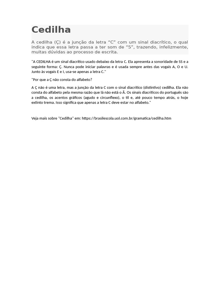 Uso da Cedilha na Língua Portuguesa | PDF