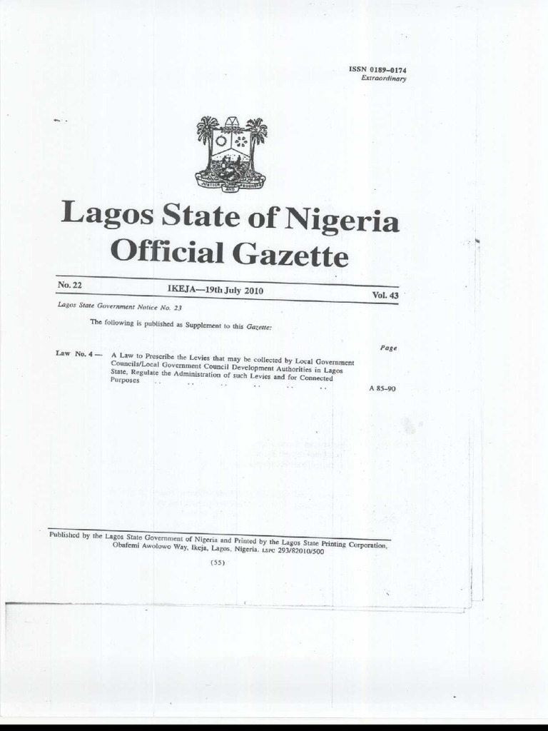 Lagos State Local Government Levies (Approved Collection) Law 2010 | PDF