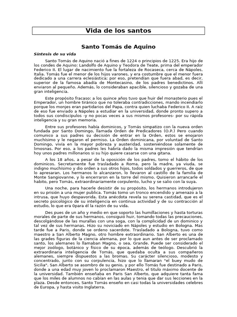 Vida de Santo Tomás de Aquino | PDF | María, madre de Jesús | Tomás de ...