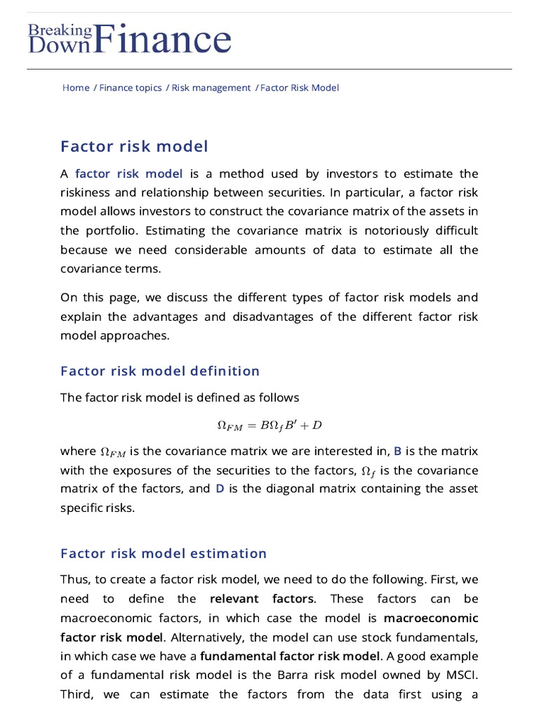 Factor Risk Model - Breaking Down Finance | PDF | Principal Component ...