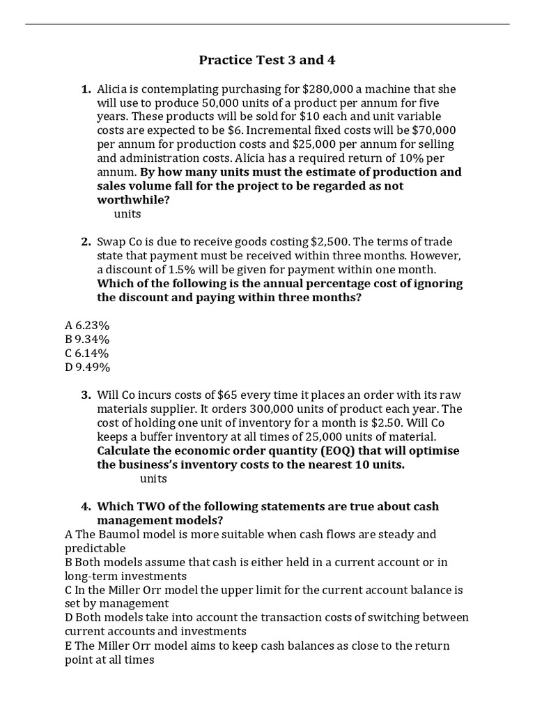 Financial Management Practice Test Solutions | PDF | Debt | Government ...