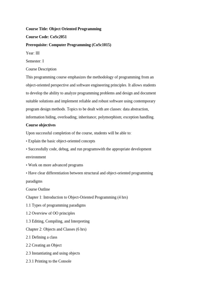 Object Oriented Outline | PDF | Method (Computer Programming) | Object ...