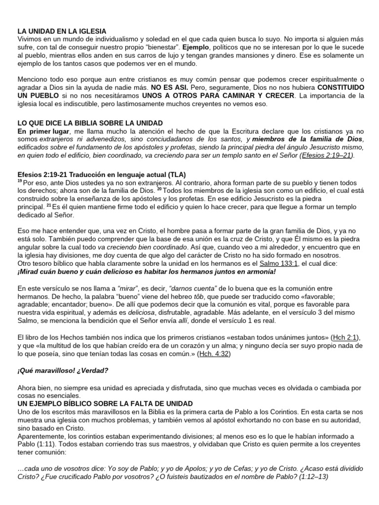 La Unidad en La Iglesia | PDF | Cristo (título) | Pablo el apóstol