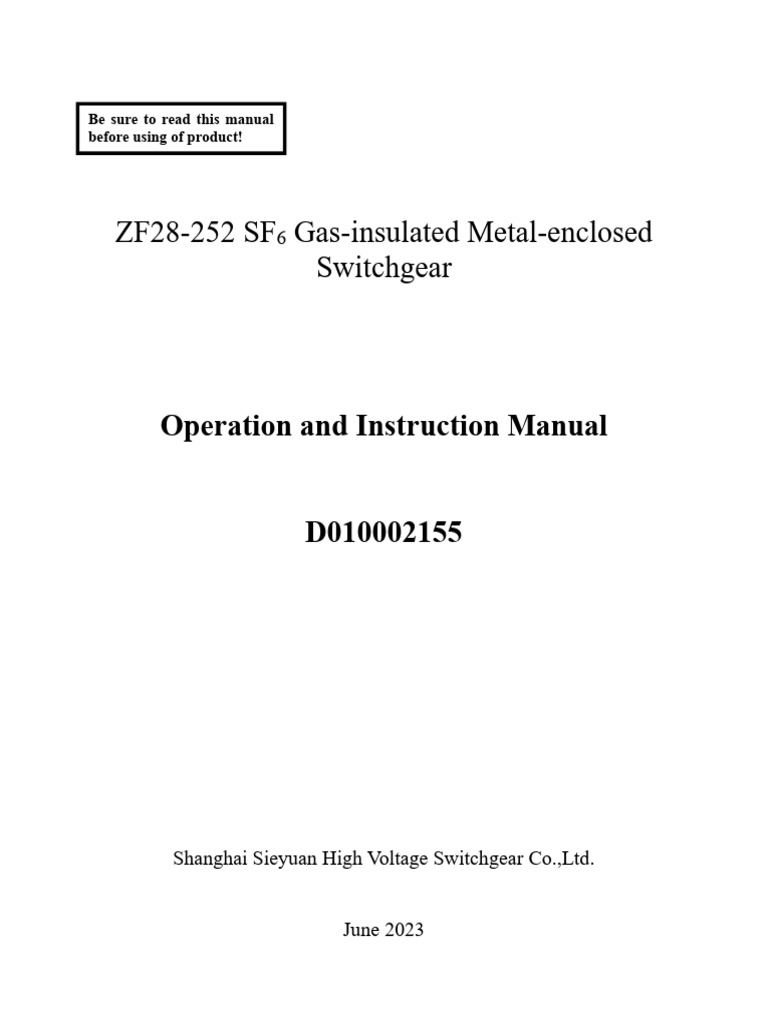 ZF28-252 SF6 Switchgear Manual | PDF | Insulator (Electricity) | Switch