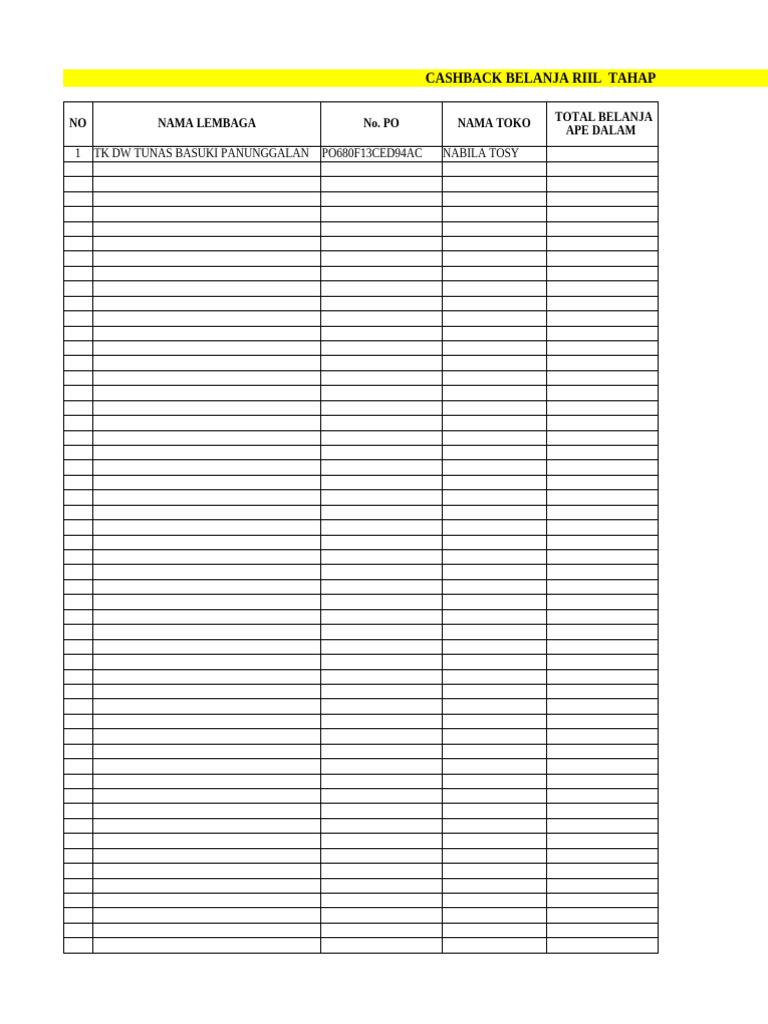 Form Cashback TK DW TUNAS BASUKI | PDF