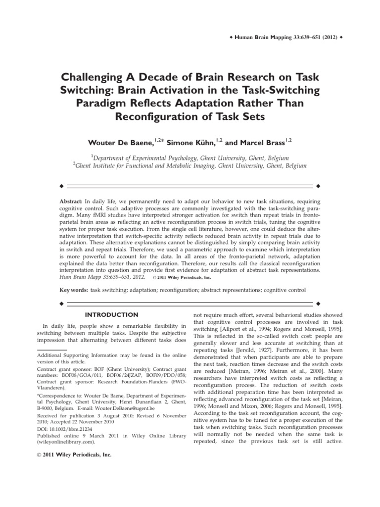 Challenging A Decade of Brain Research On Task | PDF | Functional ...
