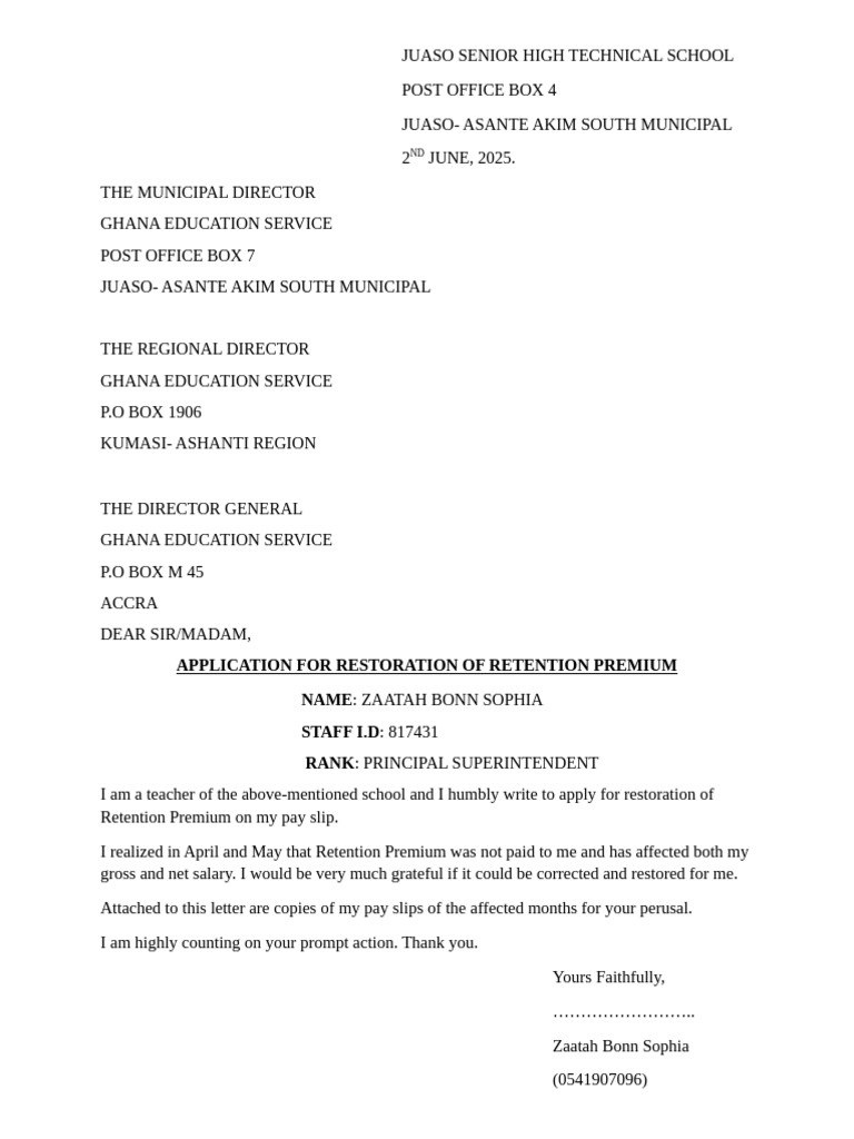 Request for Retention Premium Restoration | PDF
