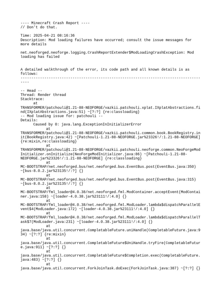 Patchouli Mod Loading Error in NeoForge | PDF | Computer Architecture ...