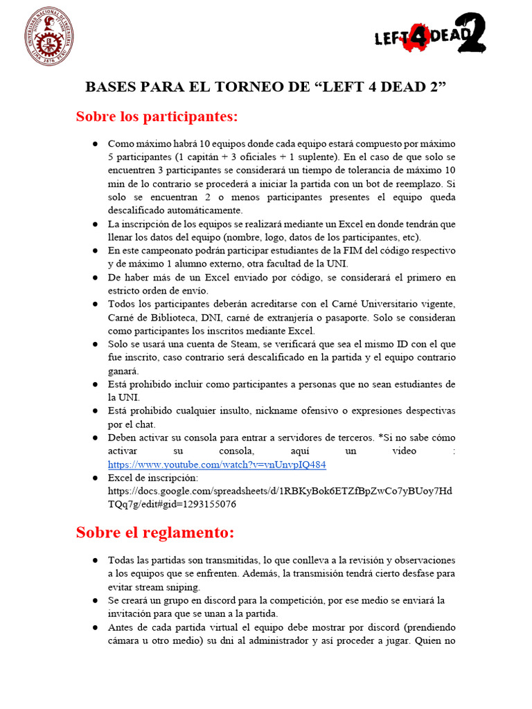 Torneo de Left 4 Dead 2: Bases y Reglas | PDF