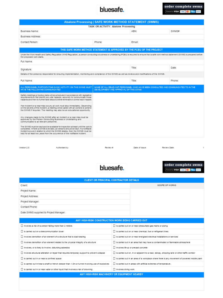 Abalone Processing SWMS Template | PDF | Personal Protective Equipment ...