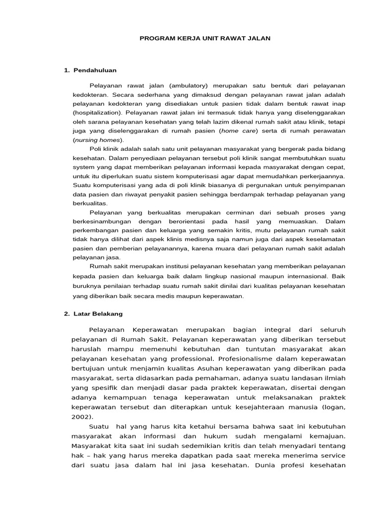 Program Kerja Unit Rawat Jalan Kesehatan | PDF